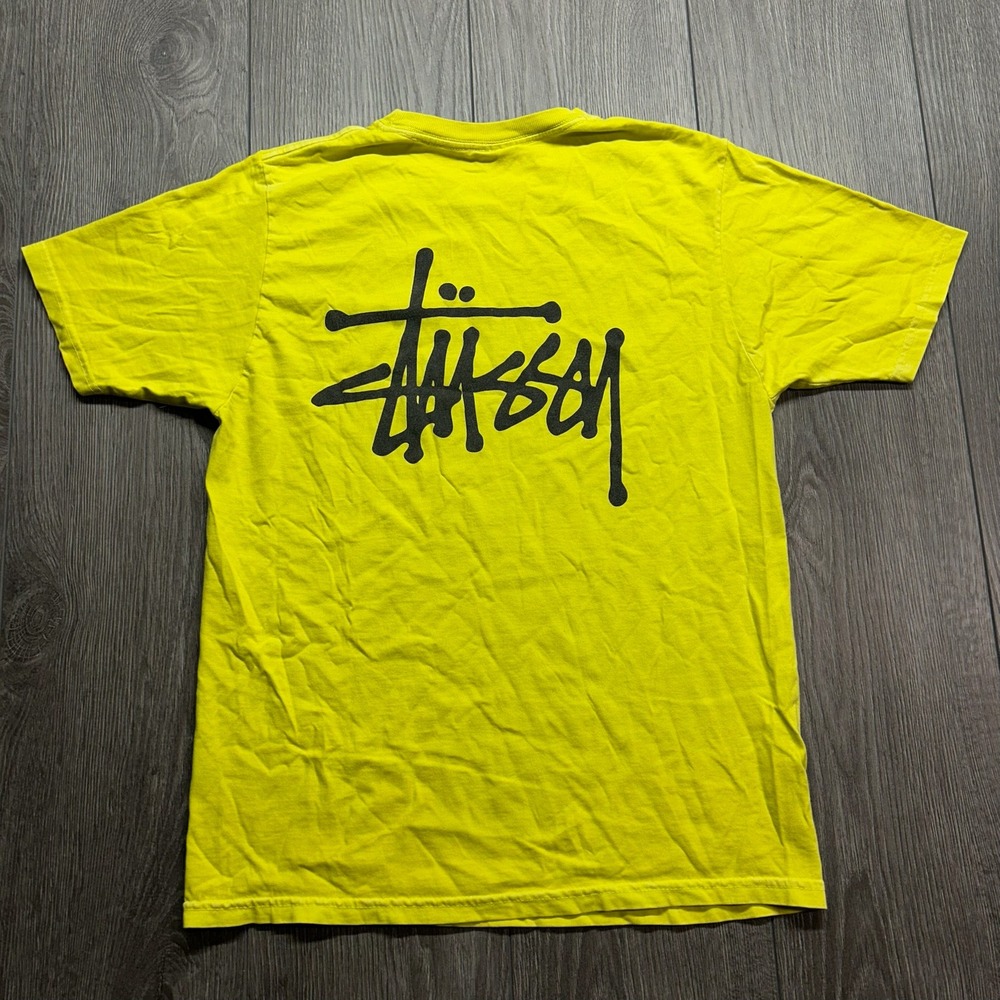 Stussy Mens XS Neon Yellow Graphic Logo T-Shirt Short Sleeve Streetwear